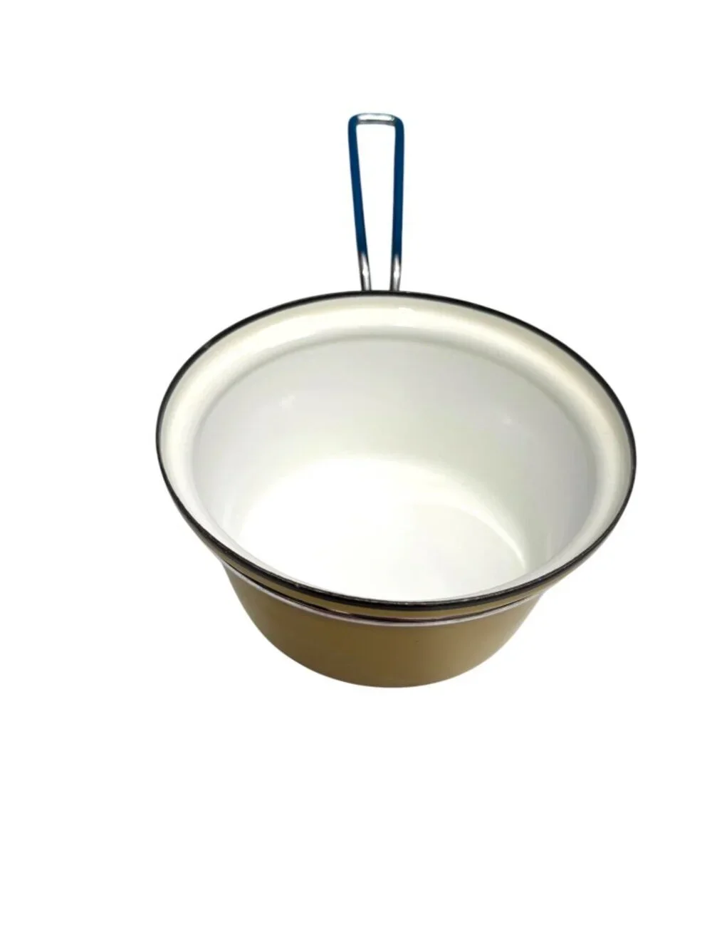 Vintage olive green  Enamel Saucepan With Metal Handle - Retro Kitchen Cookware